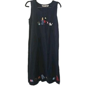 Lemon Grass Cotton Linen Shop Til You Drop Navy‎ Dress Size Medium